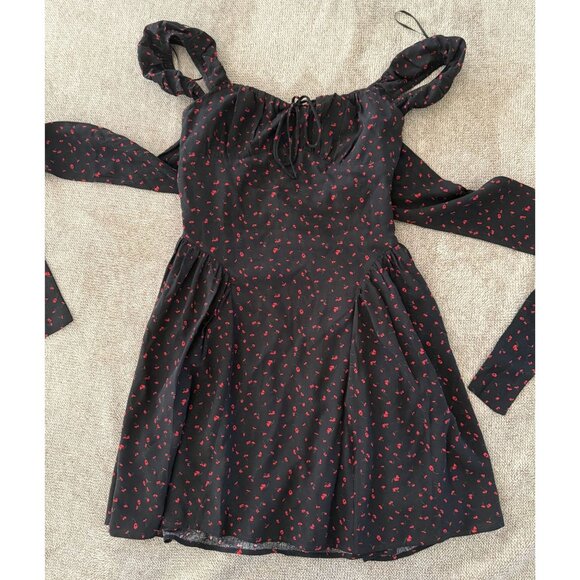 PacSun LA Hearts Black Red Roses Floral Dress XS Cottagecore Dark Romantic - Picture 1 of 7